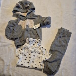 Carter's boys size 18 months gray white 3 piece bodysuit, sweater and pants, NWT